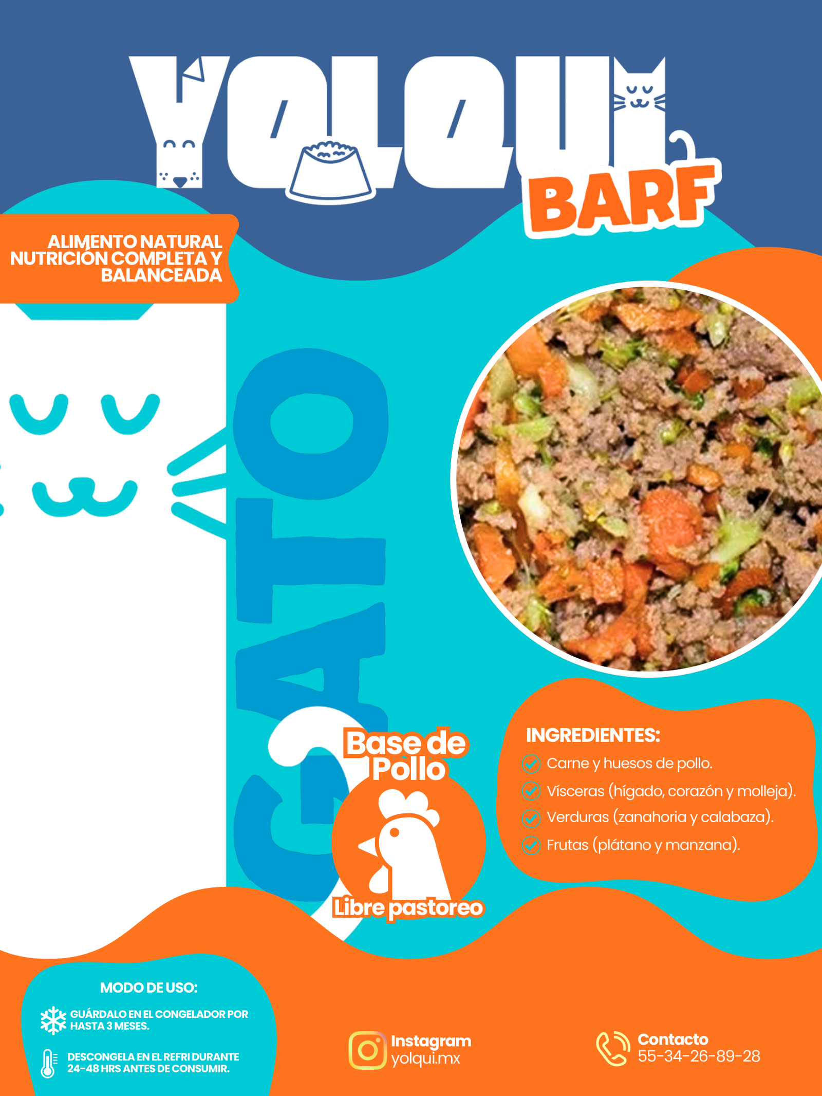 Etiqueta BARF de Pollo para gato